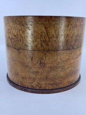 vintage hand turned solid burl wood lidded round box with unique grain pattern
